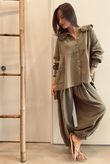 Annie Cushion Cotton Peter Pan Smock Blouse Deep Olive